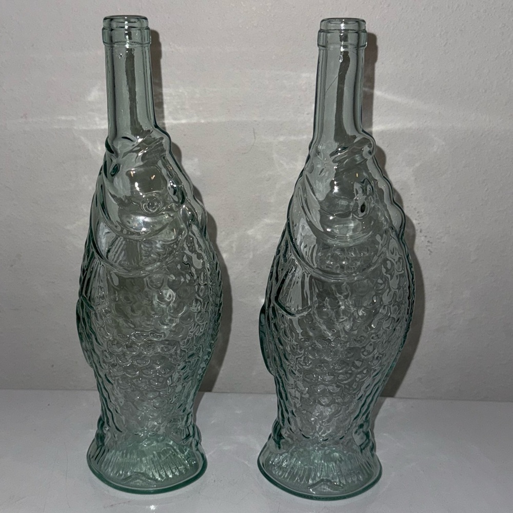 Pale green fish bottles - set of 2